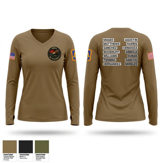 Womens Long Sleeve Vneck Shirt, Meat Seeking Missiles, Army, Teamtime, Team time, sublimation, custom sports apparel, team uniforms, spirit wear, spiritwear, sports uniforms, custom shirts, team store, custom team store, fundraiser sports, apparel fundraiser