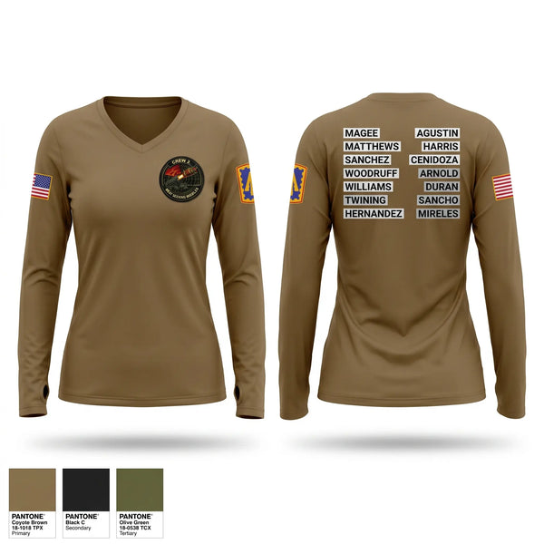 Womens Long Sleeve Vneck Shirt, Meat Seeking Missiles, Army, Teamtime, Team time, sublimation, custom sports apparel, team uniforms, spirit wear, spiritwear, sports uniforms, custom shirts, team store, custom team store, fundraiser sports, apparel fundraiser