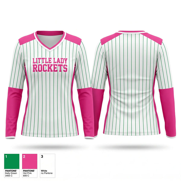 Womens Long Sleeve Vneck Shirt, Little Lady Rockets, Softball, Teamtime, Team time, sublimation, custom sports apparel, team uniforms, spirit wear, spiritwear, sports uniforms, custom shirts, team store, custom team store, fundraiser sports, apparel fundraiser