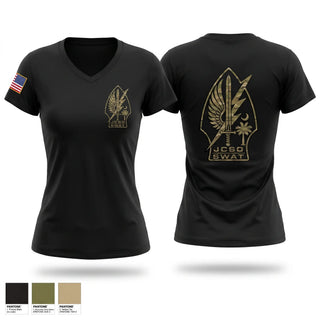Womens Short Sleeve Vneck Shirt, JCSO SWAT1, Police, Teamtime, Team time, sublimation, custom sports apparel, team uniforms, spirit wear, spiritwear, sports uniforms, custom shirts, team store, custom team store, fundraiser sports, apparel fundraiser