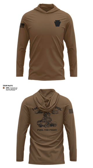 Long Sleeve Performance Shirt with hood, Echo Company 2-104th GSAB, National Guard, Teamtime, Team time, sublimation, custom sports apparel, team uniforms, spirit wear, spiritwear, sports uniforms, custom shirts, team store, custom team store, fundraiser sports, apparel fundraiser