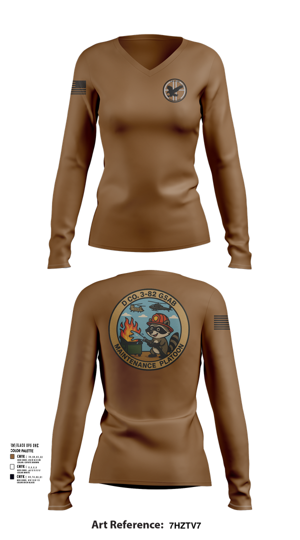 Womens Long Sleeve Vneck Shirt, D Co 3-82 GSAB Maintenance Platoon, , Teamtime, Team time, sublimation, custom sports apparel, team uniforms, spirit wear, spiritwear, sports uniforms, custom shirts, team store, custom team store, fundraiser sports, apparel fundraiser