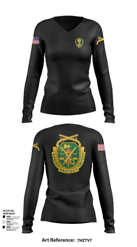 Womens Long Sleeve Vneck Shirt, 785th Military Police Battalion, , Teamtime, Team time, sublimation, custom sports apparel, team uniforms, spirit wear, spiritwear, sports uniforms, custom shirts, team store, custom team store, fundraiser sports, apparel fundraiser