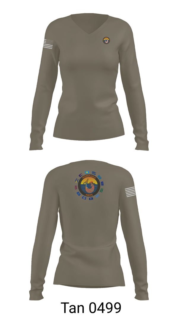 Womens Long Sleeve Vneck Shirt, Honolulu MEPS, Navy, Teamtime, Team time, sublimation, custom sports apparel, team uniforms, spirit wear, spiritwear, sports uniforms, custom shirts, team store, custom team store, fundraiser sports, apparel fundraiser