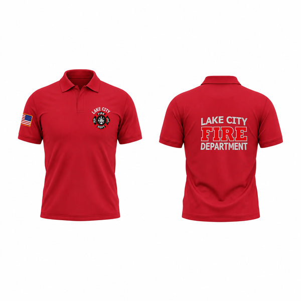 Short Sleeve Performance Polo, Lake City Fire Department, Fire Department, Teamtime, Team time, sublimation, custom sports apparel, team uniforms, spirit wear, spiritwear, sports uniforms, custom shirts, team store, custom team store, fundraiser sports, apparel fundraiser