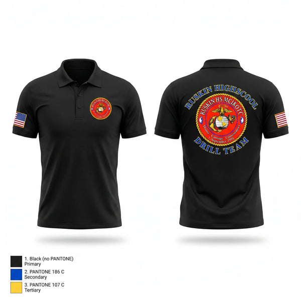 Short Sleeve Performance Polo, Ruskin Highschool MCJROTC drill team, Marines, Teamtime, Team time, sublimation, custom sports apparel, team uniforms, spirit wear, spiritwear, sports uniforms, custom shirts, team store, custom team store, fundraiser sports, apparel fundraiser