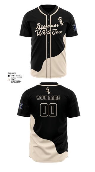 Full Button Baseball Jersey, Bessemer WhiteSox, Baseball, Teamtime, Team time, sublimation, custom sports apparel, team uniforms, spirit wear, spiritwear, sports uniforms, custom shirts, team store, custom team store, fundraiser sports, apparel fundraiser