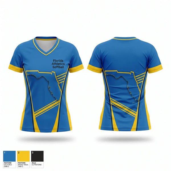 Womens Short Sleeve Vneck Shirt, Florida Athletics Softball, Softball, Teamtime, Team time, sublimation, custom sports apparel, team uniforms, spirit wear, spiritwear, sports uniforms, custom shirts, team store, custom team store, fundraiser sports, apparel fundraiser