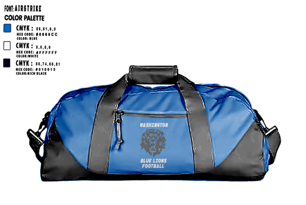 Duffle Bag, Washington Blue Lions Football, , Teamtime, Team time, sublimation, custom sports apparel, team uniforms, spirit wear, spiritwear, sports uniforms, custom shirts, team store, custom team store, fundraiser sports, apparel fundraiser
