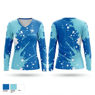 Mercer Island Bluebirds 83957958 Women's Long Sleeve V-neck Shirt - 1