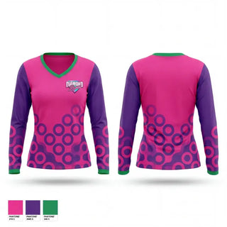 Womens Long Sleeve Vneck Shirt, Diamond Divas, Softball, Teamtime, Team time, sublimation, custom sports apparel, team uniforms, spirit wear, spiritwear, sports uniforms, custom shirts, team store, custom team store, fundraiser sports, apparel fundraiser