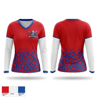 Womens Long Sleeve Vneck Shirt, JJB, Baseball, Teamtime, Team time, sublimation, custom sports apparel, team uniforms, spirit wear, spiritwear, sports uniforms, custom shirts, team store, custom team store, fundraiser sports, apparel fundraiser