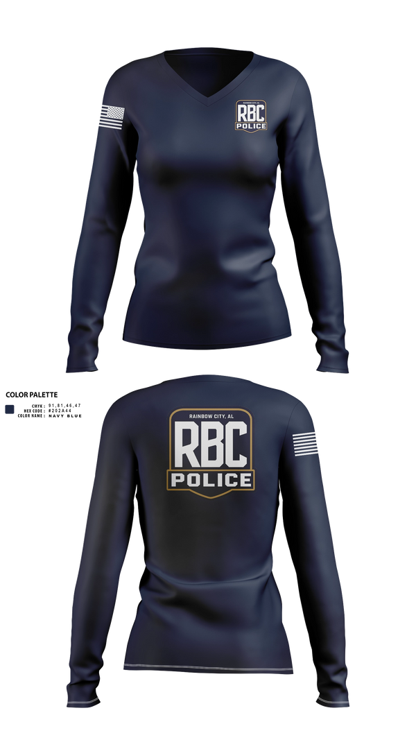 Womens Long Sleeve Vneck Shirt, Rainbow City Police Department, Police, Teamtime, Team time, sublimation, custom sports apparel, team uniforms, spirit wear, spiritwear, sports uniforms, custom shirts, team store, custom team store, fundraiser sports, apparel fundraiser