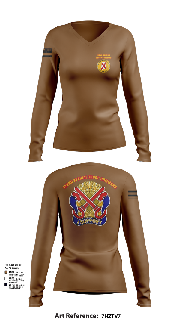 Womens Long Sleeve Vneck Shirt, 122nd Special Troop Command, , Teamtime, Team time, sublimation, custom sports apparel, team uniforms, spirit wear, spiritwear, sports uniforms, custom shirts, team store, custom team store, fundraiser sports, apparel fundraiser