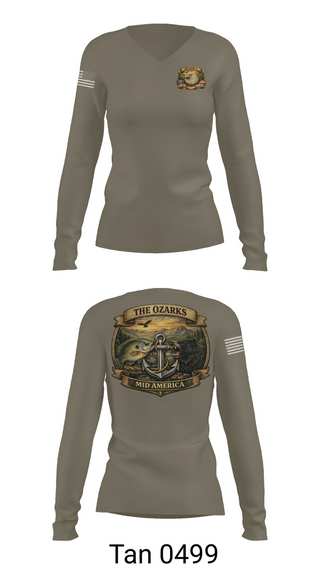 Womens Long Sleeve Vneck Shirt, Ozark Mid America, Navy, Teamtime, Team time, sublimation, custom sports apparel, team uniforms, spirit wear, spiritwear, sports uniforms, custom shirts, team store, custom team store, fundraiser sports, apparel fundraiser
