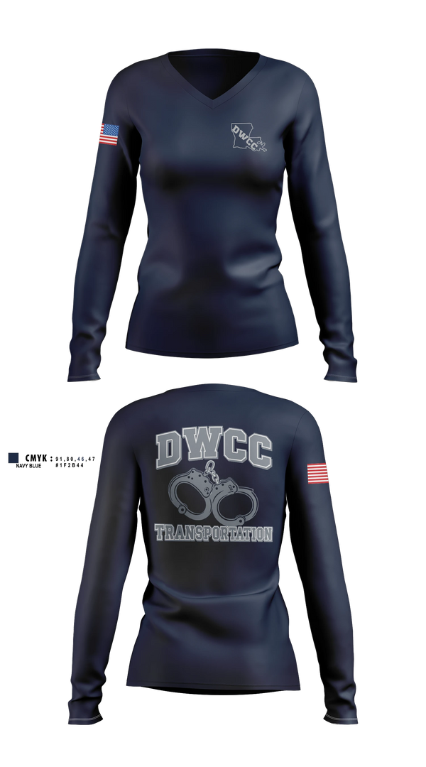 Womens Long Sleeve Vneck Shirt, David Wade Correctional Center, Police, Teamtime, Team time, sublimation, custom sports apparel, team uniforms, spirit wear, spiritwear, sports uniforms, custom shirts, team store, custom team store, fundraiser sports, apparel fundraiser