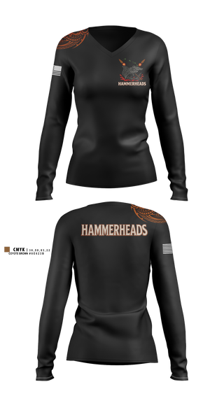 Womens Long Sleeve Vneck Shirt, HHC, 307th ESB-E, Army, Teamtime, Team time, sublimation, custom sports apparel, team uniforms, spirit wear, spiritwear, sports uniforms, custom shirts, team store, custom team store, fundraiser sports, apparel fundraiser