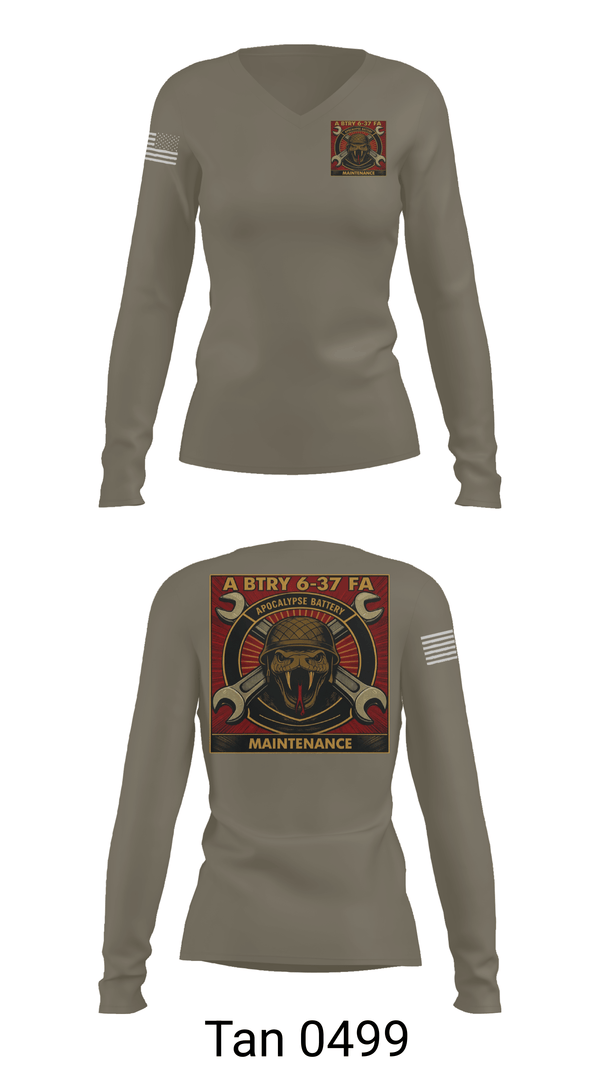 Womens Long Sleeve Vneck Shirt, 6-37 FAR, Army, Teamtime, Team time, sublimation, custom sports apparel, team uniforms, spirit wear, spiritwear, sports uniforms, custom shirts, team store, custom team store, fundraiser sports, apparel fundraiser