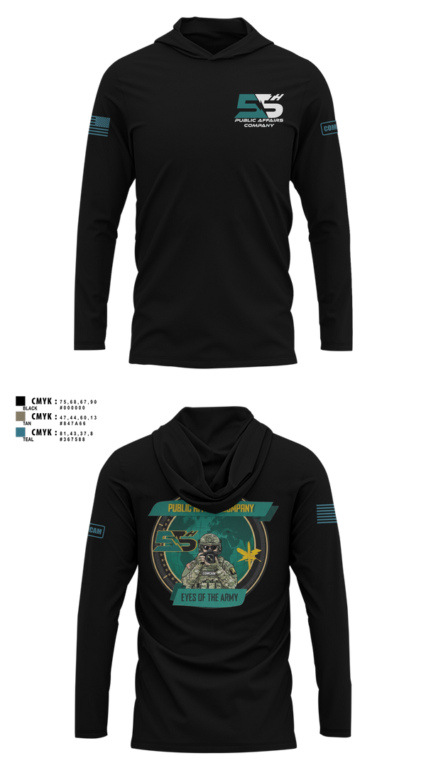 Long Sleeve Performance Shirt with hood, 55th ComCam Kraken, Army, Teamtime, Team time, sublimation, custom sports apparel, team uniforms, spirit wear, spiritwear, sports uniforms, custom shirts, team store, custom team store, fundraiser sports, apparel fundraiser