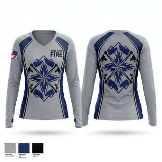 Womens Long Sleeve Vneck Shirt, Wind River Fire, Fire Department, Teamtime, Team time, sublimation, custom sports apparel, team uniforms, spirit wear, spiritwear, sports uniforms, custom shirts, team store, custom team store, fundraiser sports, apparel fundraiser