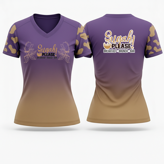 Womens Short Sleeve Vneck Shirt, Sugah Please Breakfast Brunch Bar, , Teamtime, Team time, sublimation, custom sports apparel, team uniforms, spirit wear, spiritwear, sports uniforms, custom shirts, team store, custom team store, fundraiser sports, apparel fundraiser
