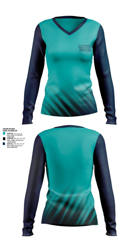 Womens Long Sleeve Vneck Shirt, Mayhem, Men's Soccer, Teamtime, Team time, sublimation, custom sports apparel, team uniforms, spirit wear, spiritwear, sports uniforms, custom shirts, team store, custom team store, fundraiser sports, apparel fundraiser