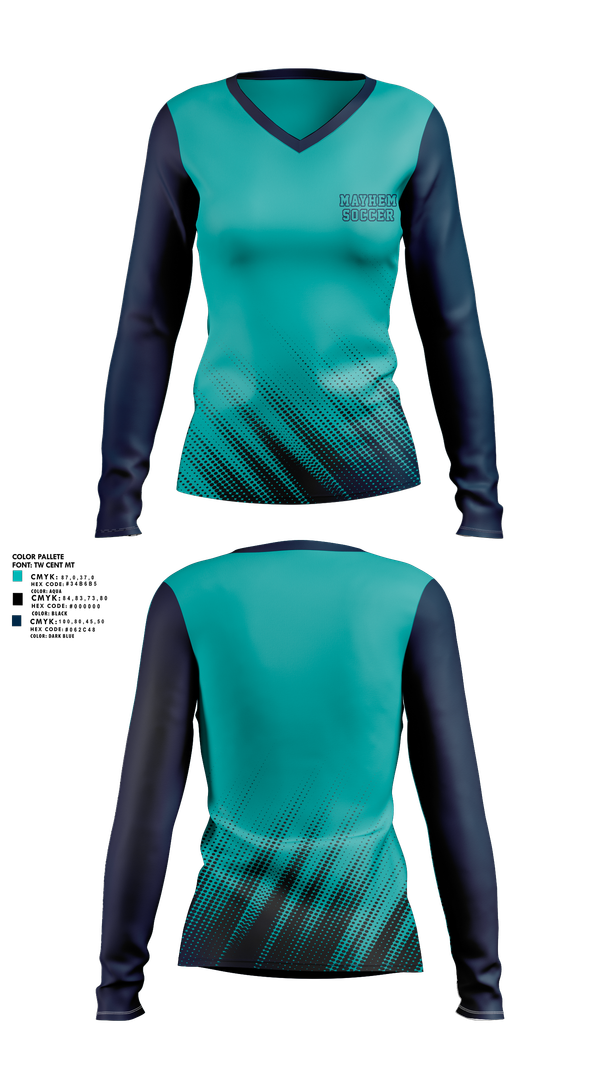Womens Long Sleeve Vneck Shirt, Mayhem, Men's Soccer, Teamtime, Team time, sublimation, custom sports apparel, team uniforms, spirit wear, spiritwear, sports uniforms, custom shirts, team store, custom team store, fundraiser sports, apparel fundraiser