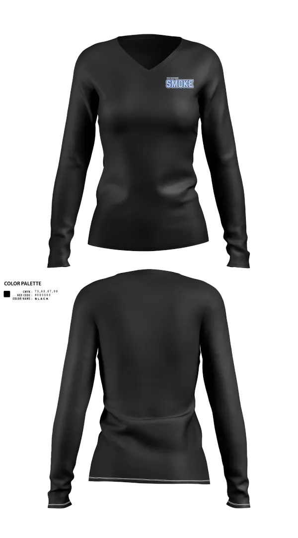 Womens Long Sleeve Vneck Shirt, South Spartanburg Smoke, Softball, Teamtime, Team time, sublimation, custom sports apparel, team uniforms, spirit wear, spiritwear, sports uniforms, custom shirts, team store, custom team store, fundraiser sports, apparel fundraiser
