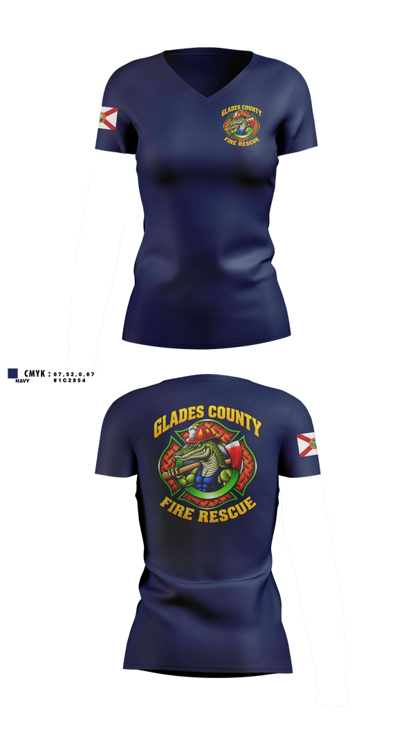 Womens Short Sleeve Vneck Shirt, Glades County Fire Rescue, Fire Department, Teamtime, Team time, sublimation, custom sports apparel, team uniforms, spirit wear, spiritwear, sports uniforms, custom shirts, team store, custom team store, fundraiser sports, apparel fundraiser