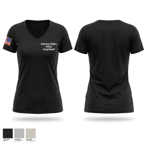 Womens Short Sleeve Vneck Shirt, Veterans Affairs Police - Long Beach, Police, Teamtime, Team time, sublimation, custom sports apparel, team uniforms, spirit wear, spiritwear, sports uniforms, custom shirts, team store, custom team store, fundraiser sports, apparel fundraiser
