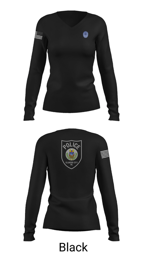 Womens Long Sleeve Vneck Shirt, Ellwood city police, Police, Teamtime, Team time, sublimation, custom sports apparel, team uniforms, spirit wear, spiritwear, sports uniforms, custom shirts, team store, custom team store, fundraiser sports, apparel fundraiser