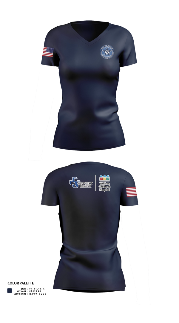 Womens Short Sleeve Vneck Shirt, Baptist Health Protective Services, Police, Teamtime, Team time, sublimation, custom sports apparel, team uniforms, spirit wear, spiritwear, sports uniforms, custom shirts, team store, custom team store, fundraiser sports, apparel fundraiser