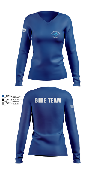 Womens Long Sleeve Vneck Shirt, Prince William Bike Team, , Teamtime, Team time, sublimation, custom sports apparel, team uniforms, spirit wear, spiritwear, sports uniforms, custom shirts, team store, custom team store, fundraiser sports, apparel fundraiser
