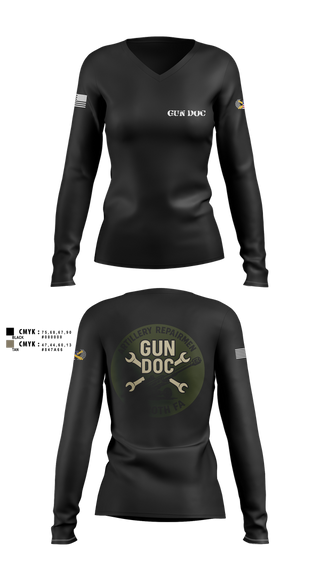 Womens Long Sleeve Vneck Shirt, ARMT 1-320th Field Artillery, Army, Teamtime, Team time, sublimation, custom sports apparel, team uniforms, spirit wear, spiritwear, sports uniforms, custom shirts, team store, custom team store, fundraiser sports, apparel fundraiser