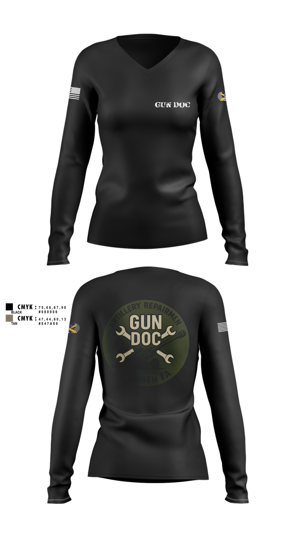 Womens Long Sleeve Vneck Shirt, ARMT 1-320th Field Artillery, Army, Teamtime, Team time, sublimation, custom sports apparel, team uniforms, spirit wear, spiritwear, sports uniforms, custom shirts, team store, custom team store, fundraiser sports, apparel fundraiser