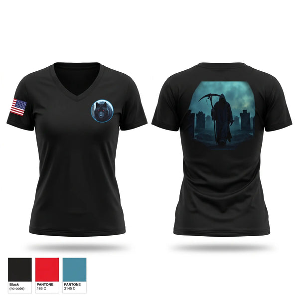 Womens Short Sleeve Vneck Shirt, Reaper, Navy, Teamtime, Team time, sublimation, custom sports apparel, team uniforms, spirit wear, spiritwear, sports uniforms, custom shirts, team store, custom team store, fundraiser sports, apparel fundraiser