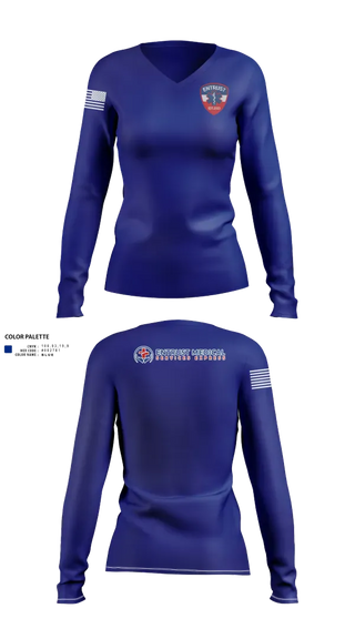 Womens Long Sleeve Vneck Shirt, Entrust Medical Services Express, EMS/EMT, Teamtime, Team time, sublimation, custom sports apparel, team uniforms, spirit wear, spiritwear, sports uniforms, custom shirts, team store, custom team store, fundraiser sports, apparel fundraiser