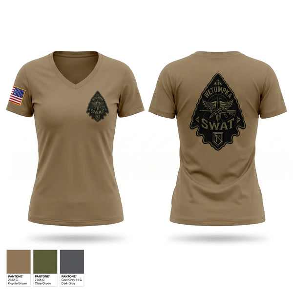Womens Short Sleeve Vneck Shirt, Wetumpka SWAT, Police, Teamtime, Team time, sublimation, custom sports apparel, team uniforms, spirit wear, spiritwear, sports uniforms, custom shirts, team store, custom team store, fundraiser sports, apparel fundraiser