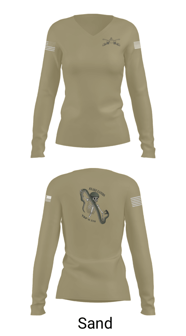 Women's Long Sleeve Vneck Shirt, Q Troop 4/278th, Army, Teamtime, Team time, sublimation, custom sports apparel, team uniforms, spirit wear, spiritwear, sports uniforms, custom shirts, team store, custom team store, fundraiser sports, apparel fundraiser