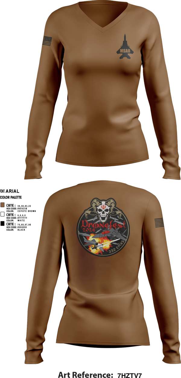 Women's Long Sleeve Vneck Shirt, 332nd EMXS, Air Force, Teamtime, Team time, sublimation, custom sports apparel, team uniforms, spirit wear, spiritwear, sports uniforms, custom shirts, team store, custom team store, fundraiser sports, apparel fundraiser
