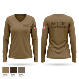 Womens Long Sleeve Vneck Shirt, VAQ-209, Navy, Teamtime, Team time, sublimation, custom sports apparel, team uniforms, spirit wear, spiritwear, sports uniforms, custom shirts, team store, custom team store, fundraiser sports, apparel fundraiser