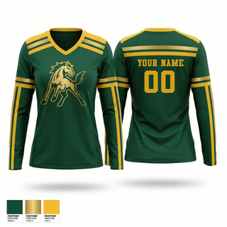 Womens Long Sleeve Vneck Shirt, San Marin Mustngs, Cheer, Teamtime, Team time, sublimation, custom sports apparel, team uniforms, spirit wear, spiritwear, sports uniforms, custom shirts, team store, custom team store, fundraiser sports, apparel fundraiser