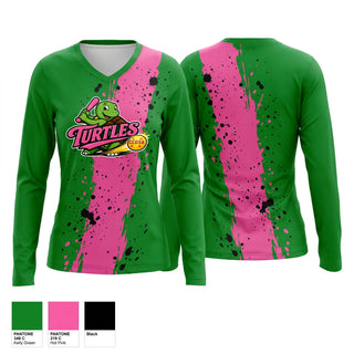Womens Long Sleeve Vneck Shirt, Turtles, Softball, Teamtime, Team time, sublimation, custom sports apparel, team uniforms, spirit wear, spiritwear, sports uniforms, custom shirts, team store, custom team store, fundraiser sports, apparel fundraiser