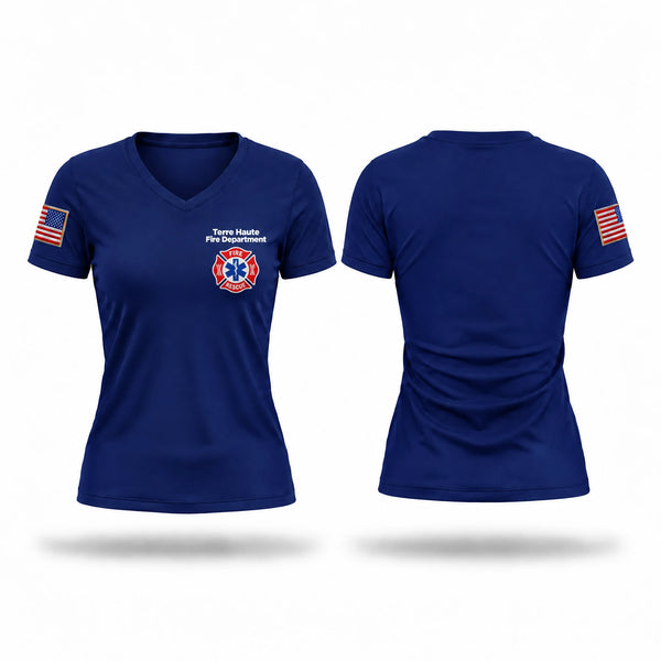 Womens Short Sleeve Vneck Shirt, Terre Haute Fire Department, Fire Department, Teamtime, Team time, sublimation, custom sports apparel, team uniforms, spirit wear, spiritwear, sports uniforms, custom shirts, team store, custom team store, fundraiser sports, apparel fundraiser