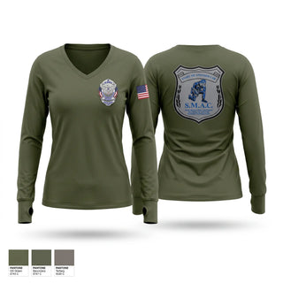 Womens Long Sleeve Vneck Shirt, LEO Support Foundation, Police, Teamtime, Team time, sublimation, custom sports apparel, team uniforms, spirit wear, spiritwear, sports uniforms, custom shirts, team store, custom team store, fundraiser sports, apparel fundraiser
