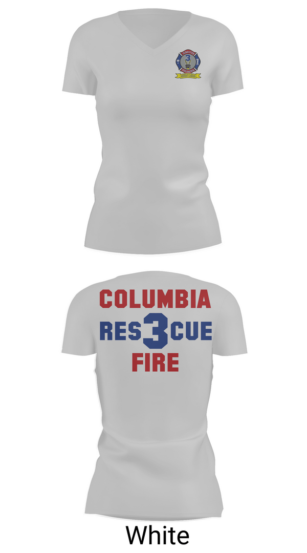 Womens Short Sleeve Vneck Shirt, Columbia Fire Department RESCUE3, Fire Department, Teamtime, Team time, sublimation, custom sports apparel, team uniforms, spirit wear, spiritwear, sports uniforms, custom shirts, team store, custom team store, fundraiser sports, apparel fundraiser