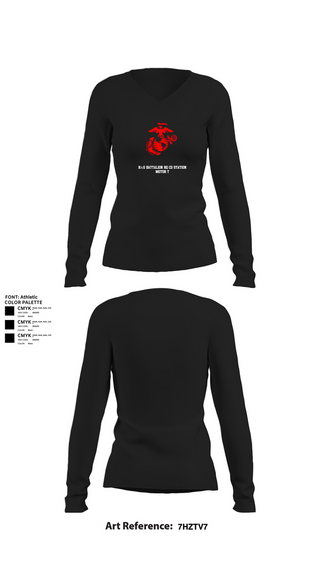 Womens Long Sleeve Vneck Shirt, H&S Battalion HQ CO Station Motor T, , Teamtime, Team time, sublimation, custom sports apparel, team uniforms, spirit wear, spiritwear, sports uniforms, custom shirts, team store, custom team store, fundraiser sports, apparel fundraiser