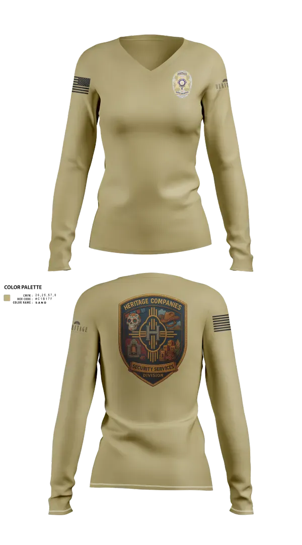 Womens Long Sleeve Vneck Shirt, Heritage Companies Security Services Division, , Teamtime, Team time, sublimation, custom sports apparel, team uniforms, spirit wear, spiritwear, sports uniforms, custom shirts, team store, custom team store, fundraiser sports, apparel fundraiser