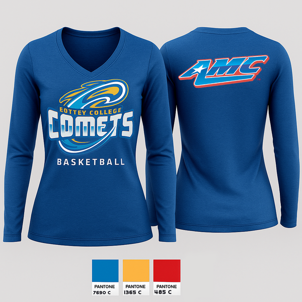 Womens Long Sleeve Vneck Shirt, Cottey College Basketball, Women's Basketball, Teamtime, Team time, sublimation, custom sports apparel, team uniforms, spirit wear, spiritwear, sports uniforms, custom shirts, team store, custom team store, fundraiser sports, apparel fundraiser