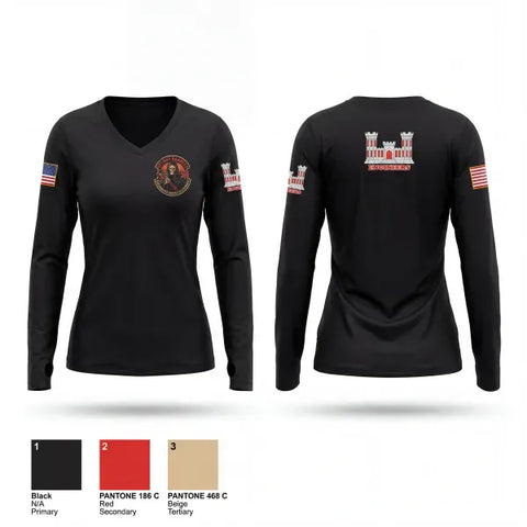 Womens Long Sleeve Vneck Shirt, 333rd Engineer Detachment, Army, Teamtime, Team time, sublimation, custom sports apparel, team uniforms, spirit wear, spiritwear, sports uniforms, custom shirts, team store, custom team store, fundraiser sports, apparel fundraiser
